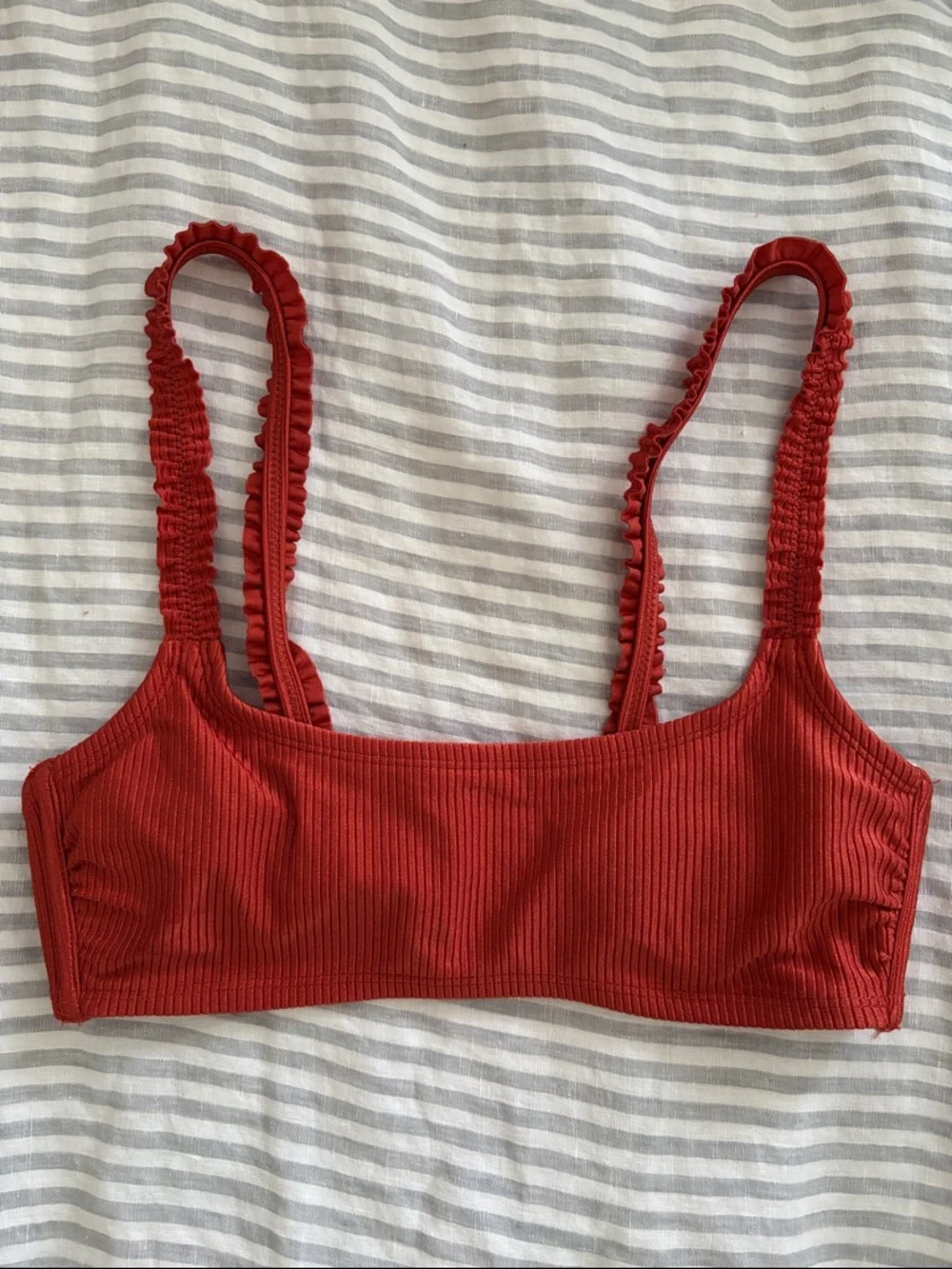 Xhilaration Ribbed Terracotta Clay Rust Red Bikini Top with Ruffled Straps - Picture 1 of 4